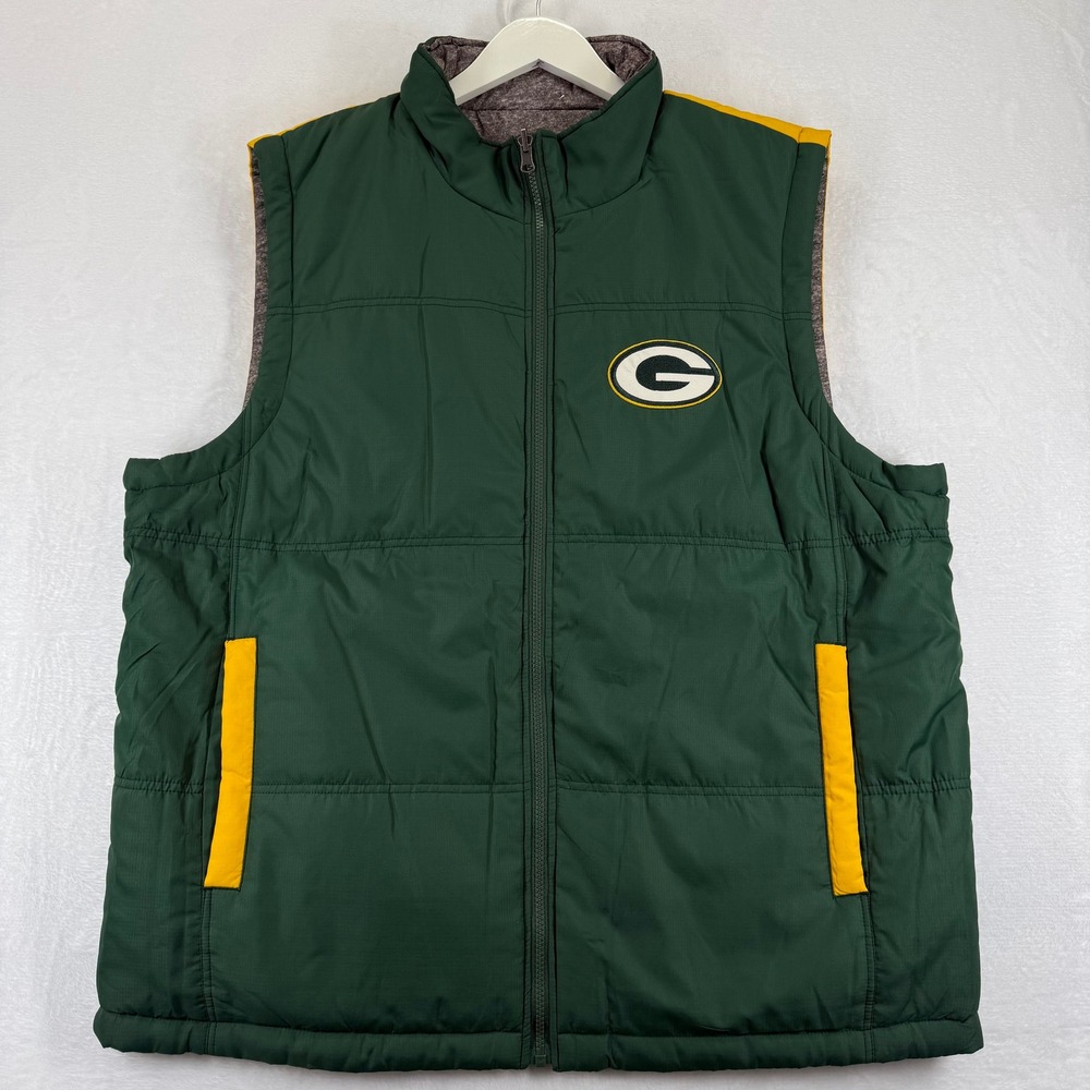 Green Bay Packers Vest Reversible Mens XL Full Zip NFL Football Green‎ Yellow